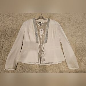 Cache Ivory Embellished Blazer Size 8 – Rhinestone Trim, Elegant Evening Jacket